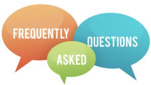 A group of three speech bubbles with the words frequently asked questions.