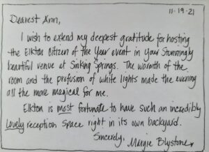 A handwritten note from the author of the book, " secrets ".